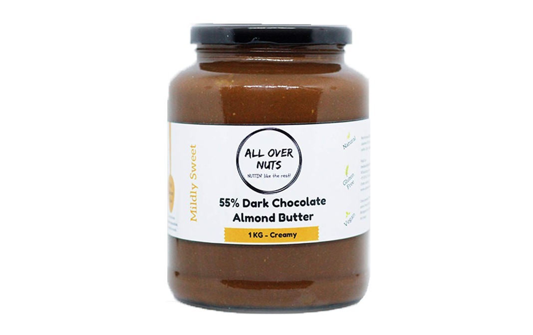 All Over Nuts 55% Dark Chocolate Almond Butter  Creamy   Glass Jar  1 kilogram